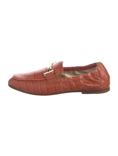 Pre-owned Tod's Embossed Leather Animal Print Loafers W/ Tags In Orange