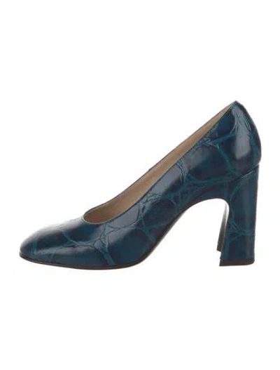 Pre-owned Tod's Embossed Leather Animal Print Pumps In Blue