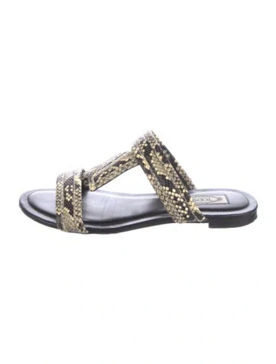Pre-owned Tod's Embossed Leather Animal Print Slides In Blue