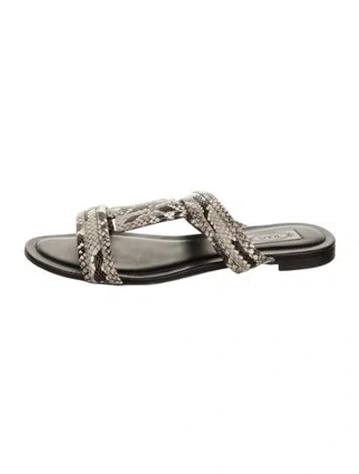 Pre-owned Tod's Embossed Leather Animal Print Slides In Multicolor
