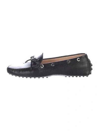 Pre-owned Tod's Embossed Leather Bow Accents Loafers In Black