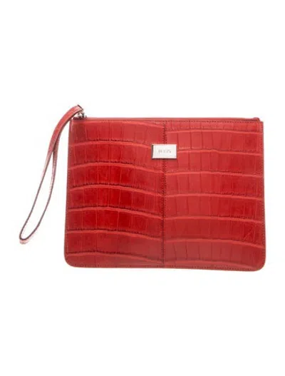 Pre-owned Tod's Embossed Leather Clutch In Red