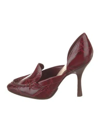 Pre-owned Tod's Embossed Leather D'orsay Pumps W/ Tags In Red