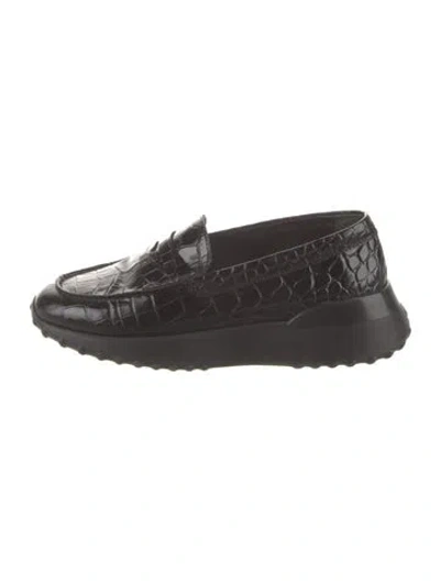Pre-owned Tod's Embossed Leather Loafers In Black