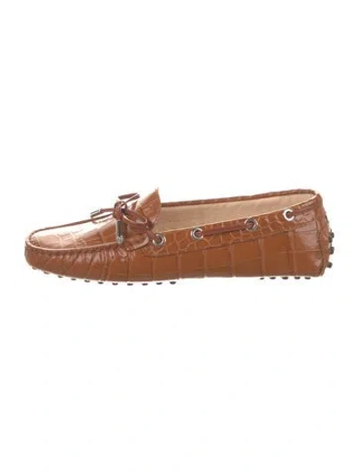 Pre-owned Tod's Embossed Leather Loafers In Brown