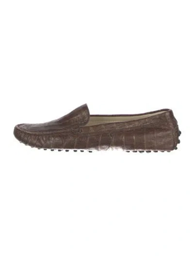 Pre-owned Tod's Embossed Leather Loafers In Brown