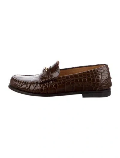 Pre-owned Tod's Embossed Leather Loafers In Brown