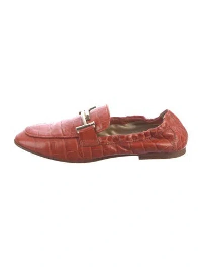 Pre-owned Tod's Embossed Leather Loafers In Orange