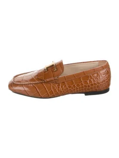 Pre-owned Tod's Embossed Leather Loafers W/ Tags In Black