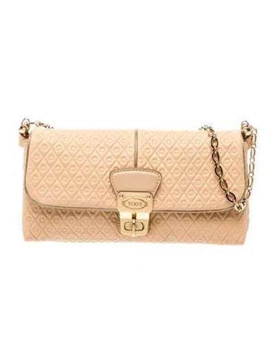 Pre-owned Tod's Embossed Leather Shoulder Bag In Neutral