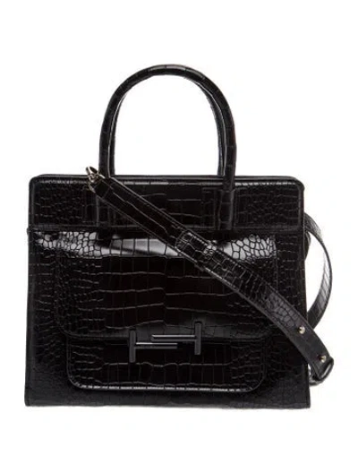 Pre-owned Tod's Embossed Leather Top Handle Bag In Black