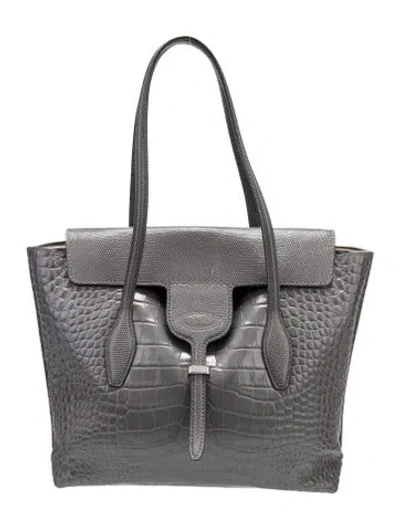 Pre-owned Tod's Embossed Leather Tote In Gray