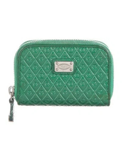 Pre-owned Tod's Embossed Leather Wallet In Green