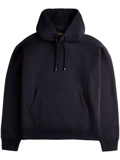 Tod's Embroidered-logo Cotton Hoodie In Blue