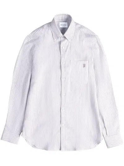 Tod's Embroidered-logo Striped Linen Shirt In Neutrals
