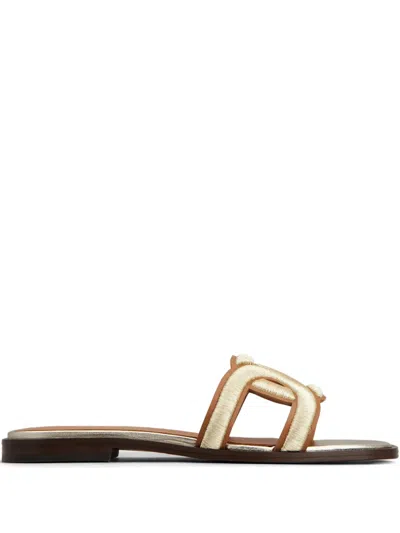 Tod's Embroidered-strap Leather Sandals In Brown
