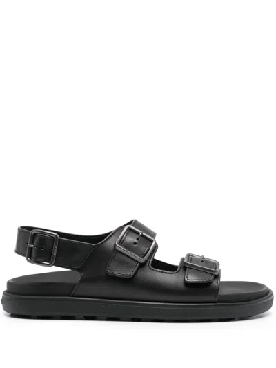 Tod's Engraved-logo Leather Sandals In Black