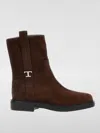 Tod's Round Toe Ankle Boots With Side Buckle In Braun