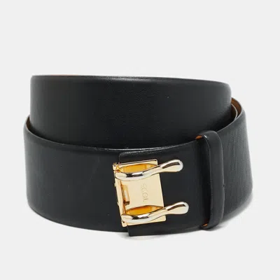 Pre-owned Tod's Eyelet 100cm Wide Belt Black Leather