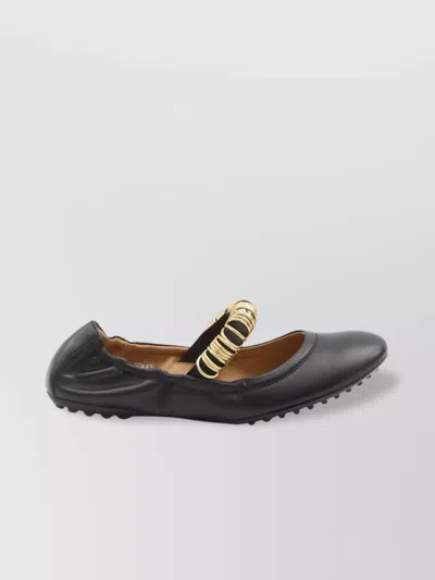 Tod's Eyelet Detail Leather Ballerina Flats In Black