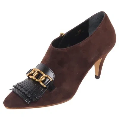 Pre-owned Tod's F7142 Decollete Donna Brown/black  Scarpe Suede Shoe Woman In Marrone