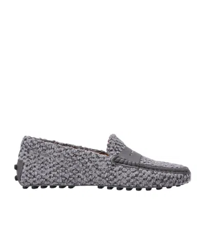 Tod's Fabric And Leather Moccasins In Gray