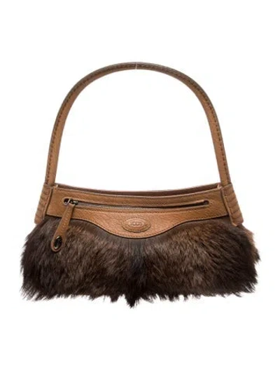 Pre-owned Tod's Faux Fur Top Handle Bag Vintage In Brown