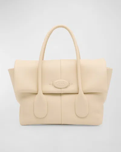 Tod's Flap Leather Top-handle Bag In Bianco Carrara