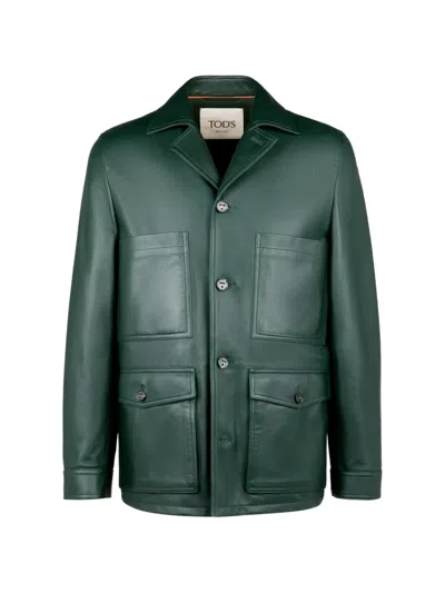 Tod's Flap-pockets Leather Jacket In Green