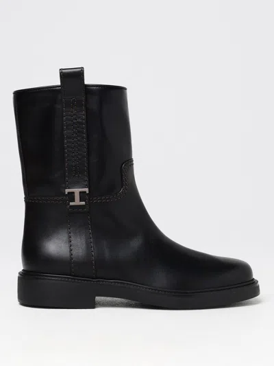 Tod's Refined Black Leather Ankle Boots With Block Heel
