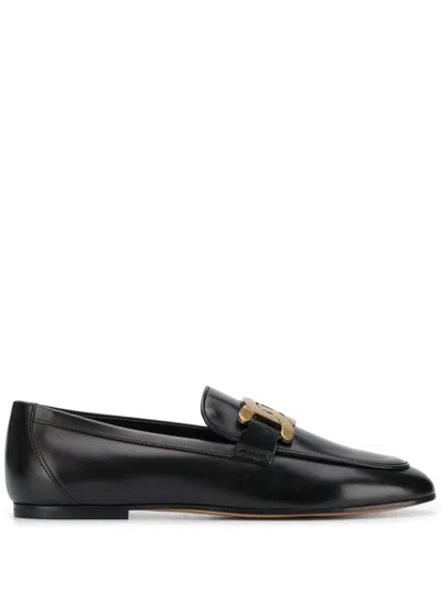 Tod's Flat Chain Black Leather Loafers Tods Woman