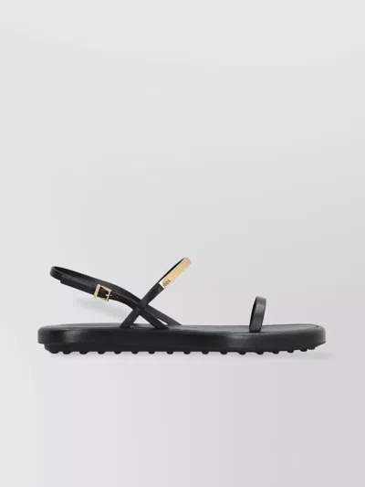 Tod's Flat Leather Sandals With Gold Metal Detail