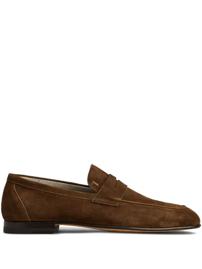 Tod's Flat Rubber Sole Suede Loafers In Brown