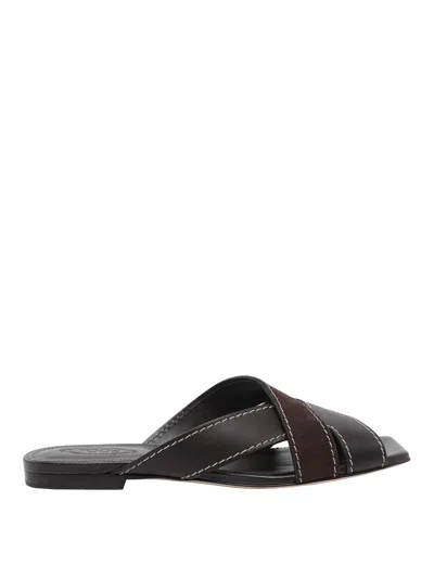 Tod's Flat Leather Sandals With Crossed Straps Shoes In Brown