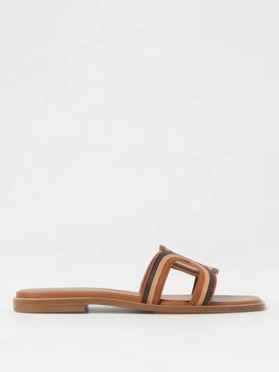 Tod's Colorblock Leather Chain Flat Sandals In Beige