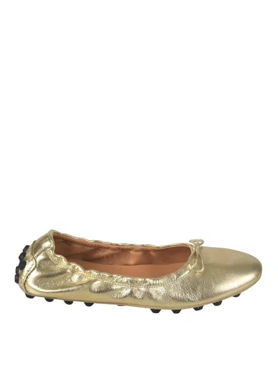 Tod's Women's Ball Leather Bow Ballet Flats In Gold