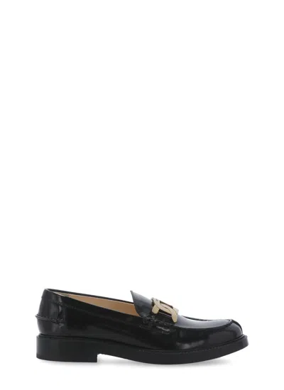 Tod's Black Leather Loafers In Nero