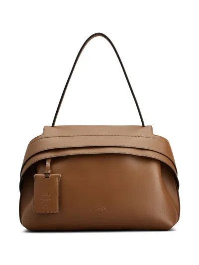 Tod's Folded Leather Shoulder Bag In Brown