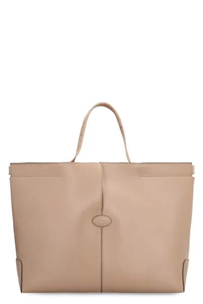 Tod's Folio Leather Tote In Brown