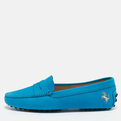 Pre-owned Tod's For Ferrari Blue Nubuck Leather Penny Loafers Size 36