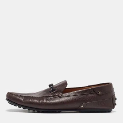 Pre-owned Tod's For Ferrari Dark Brown Leather Slip On Loafers Size 43
