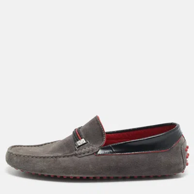 Pre-owned Tod's For Ferrari Size 41.5 Grey/black Leather And Suede Loafers In Gray
