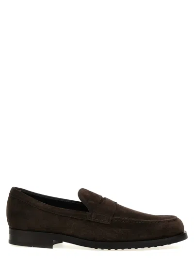Tod's Tods Mens Dark Brown Gomma Suede Penny Loafers