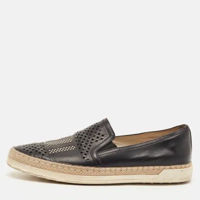 Pre-owned Tod's Francesina Size 38.5 Black Leather Slip On Sneakers