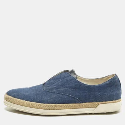 Pre-owned Tod's Francesina Size 40 Blue Denim Slip On Espadrille Sneakers