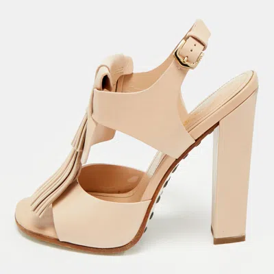 Pre-owned Tod's Fringe Detail Size 37 Pink Leather Slingback Sandals
