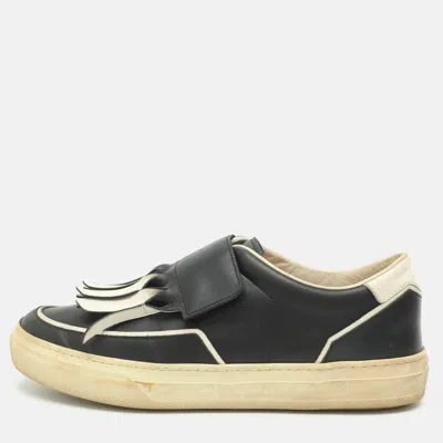 Pre-owned Tod's Fringe Details Size 38.5 Navy Blue Leather Slip On Sneakers