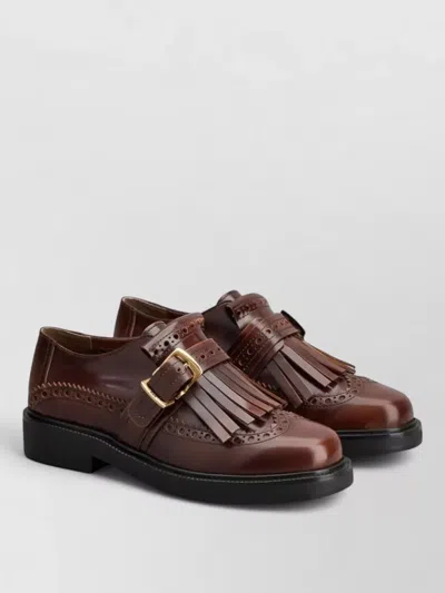 Tod's Fringe Loafers Perforated Design Round Toe In Black