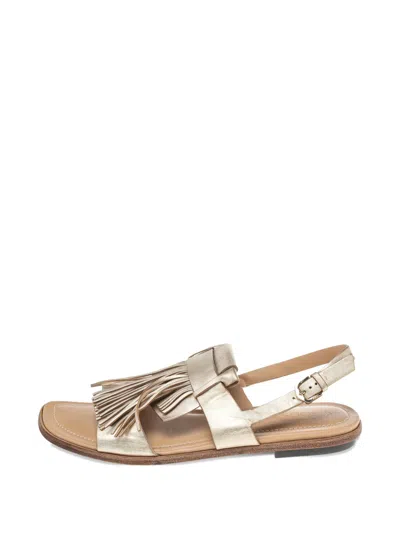 Pre-owned Tod's Fringe Slingback Sandals In Gold