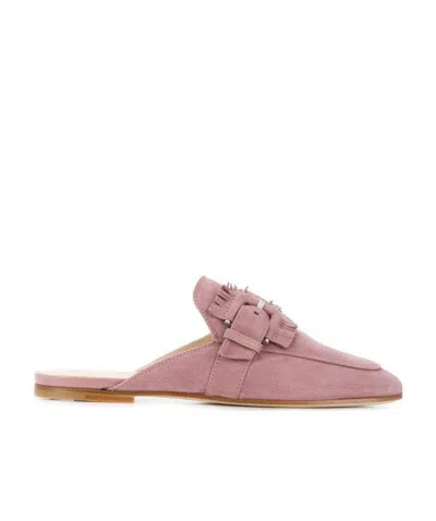 Tod's Fringed Buckle-less Muller Shoes In Pink